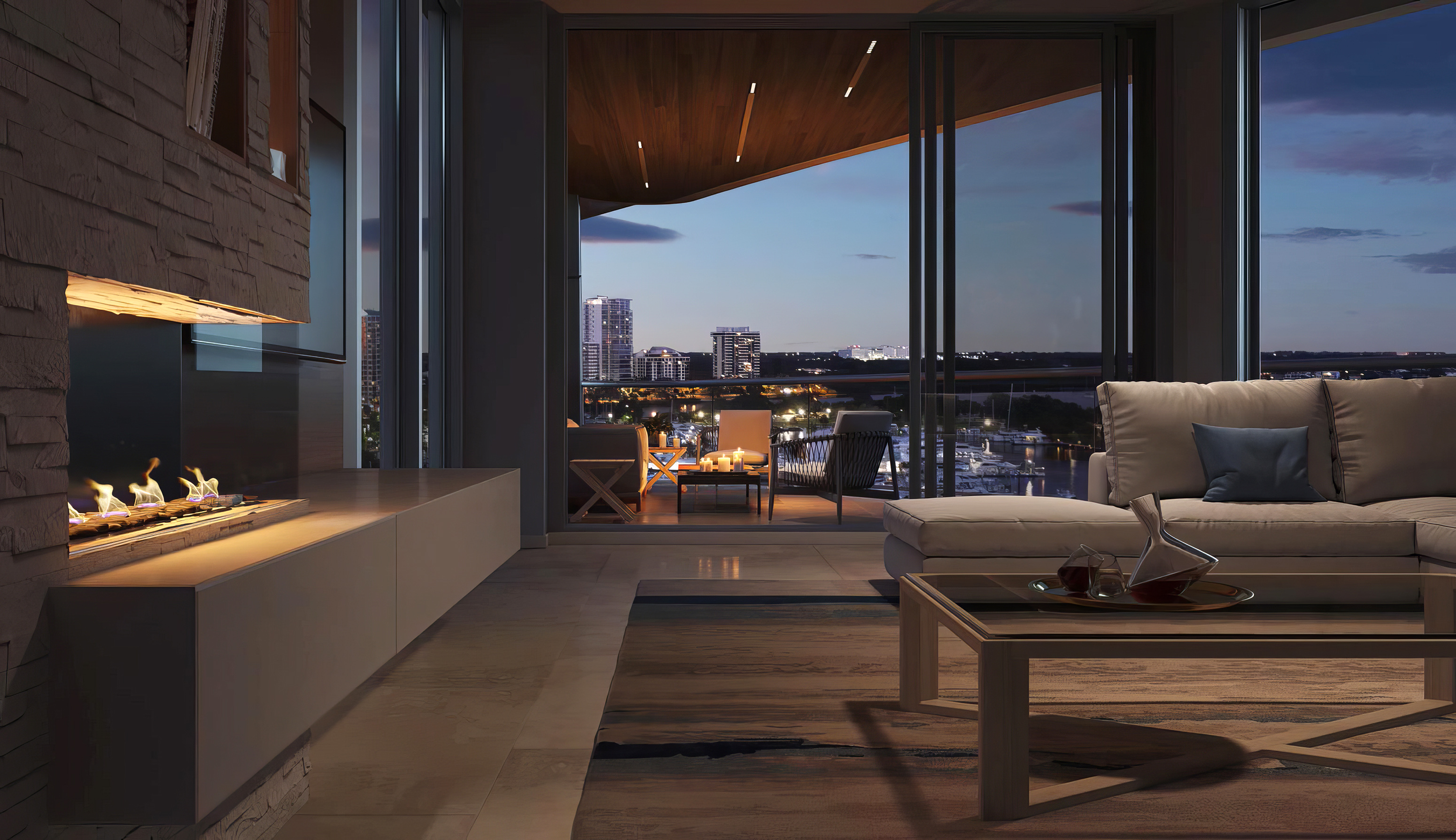 Residence Greatroom Night Luxury Condos SIX88 Sarasota